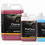 Cleanse wheel cleaner, PreClean pre-wash, and UltraFoam snow foam shown together as a winter car wash system.